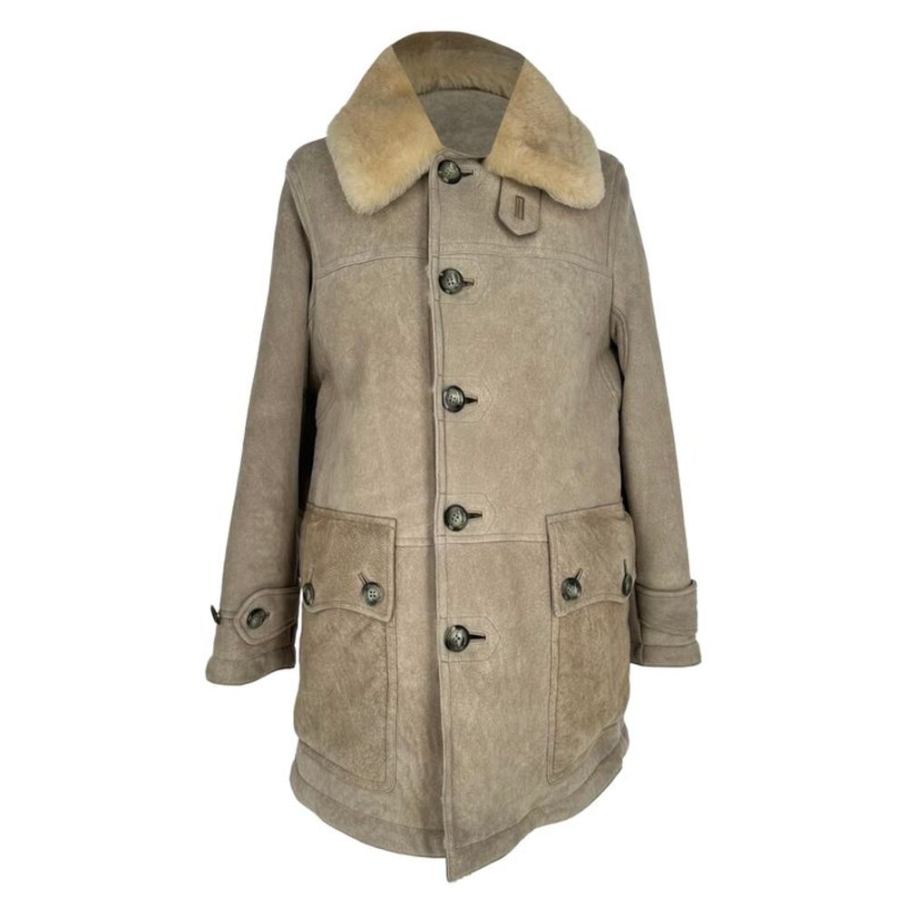 Tom Ford Button-Down Shearling Coat in Beige Wool